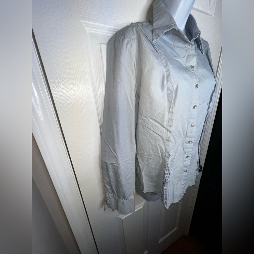 Tucker Women’s Large Blue Collared Cotton Long Sleeve Oxford Shirt Button Up L - Picture 4 of 15